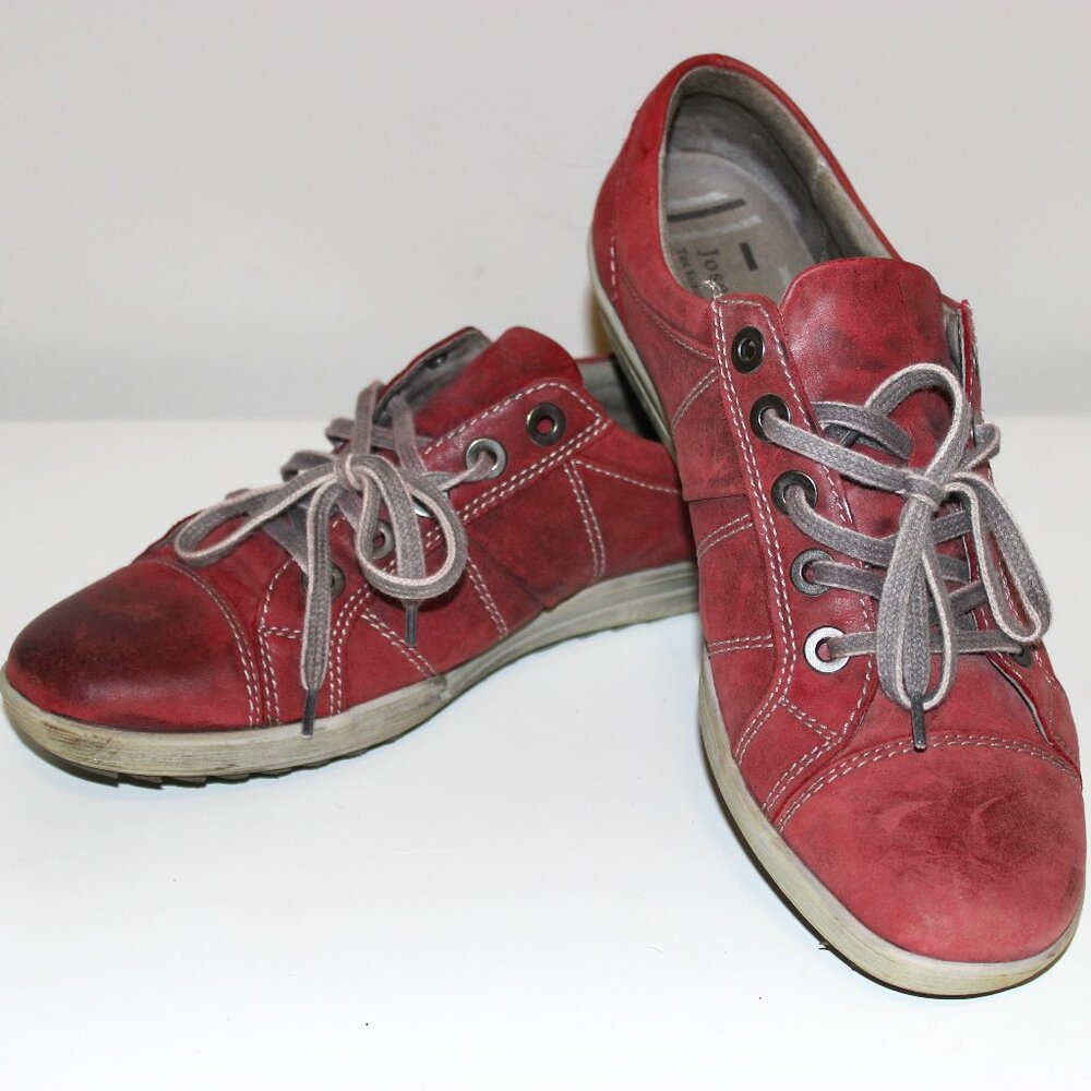 Josef Seibel Red Maroon Leather LaceUp Stylish Comfort Sneakers Size 41 /10-10.5